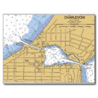 Charlevoix, MI Round Lake Nautical Chart Postcard