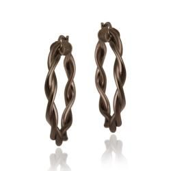Mondevio Brown Rhodium over Sterling Silver Twist Design Hoop Earrings Mondevio Sterling Silver Earrings