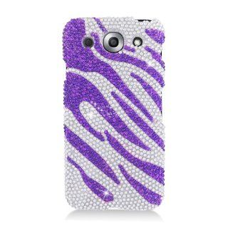 LG Optimus G Pro E980FULL DIAMOND BLING PURPLE AND WHITE ZEBRA SNAP ON HARD 2 PIECE PLASTIC CELL PHONE CASE Cell Phones & Accessories