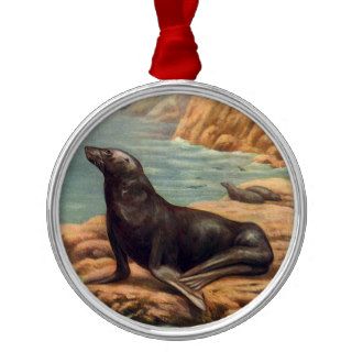 Vintage Marine Mammal Sea Lion by the Seashore Christmas Ornament