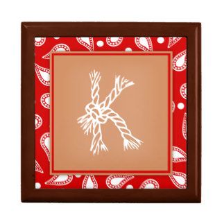 Red and White Paisley Western Monogrammed Trinket Boxes