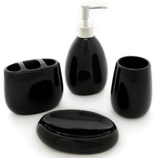 Waverly Ceramic Onyx Bath Accessory 4 piece Set Waverly Bathroom Accessory Sets