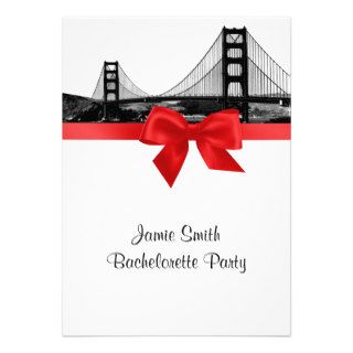San Fran Skyline Etched BW Red Bachelorette Personalized Invite