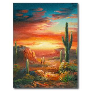 Painting Of A Colorful Desert Sunset Painting Postcard
