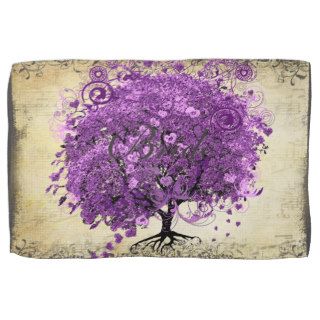 Radiant Purple Heart Leaf Tree Wedding Hand Towel