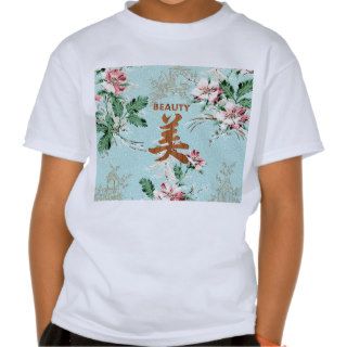 Blue Girly Floral print Beauty kanji T shirt