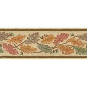 The Wallpaper Company 6.83 in. x 15 ft. Earth Tone Oak Leaves Border DISCONTINUED WC1280058