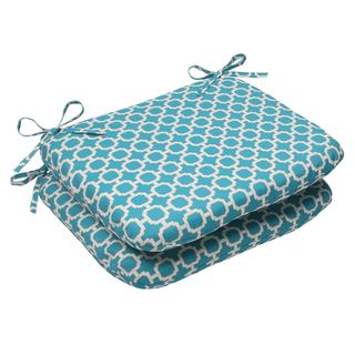 Pillow Perfect Outdoor Hockley Teal Seat Cushions (Set of 2) Pillow Perfect Outdoor Cushions & Pillows