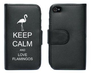 Black Apple iPhone 5 5S 5LP463 Leather Wallet Case Cover Keep Calm and Love Flamingos Cell Phones & Accessories
