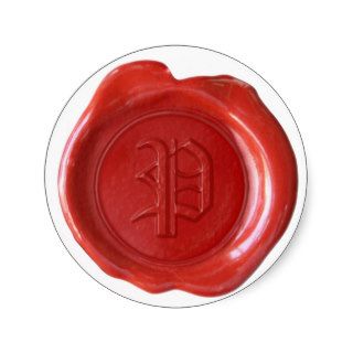 Wax Seal Monogram   Red   Old English   Letter P Round Stickers