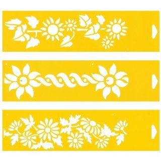 Set of 3   12" x 3" Reusable Flexible Plastic Stencils for Cake Design Decorating Wall Home Furniture Fabric Canvas Decorations Airbrush Drawing Drafting Template   Sunflowers Flowers Ribbon Wild Daisy