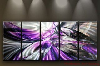 Metal Wall Art Abstract Modern Sculpture Contemporary Large 5 Panels Purple  