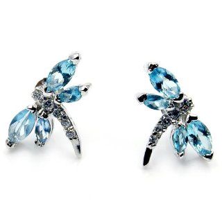 Sterling Silver Blue Topaz Dragonfly Stud Earrings Jewelry