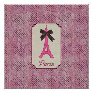 Paris Pink and Black Polka Dot Eiffel Tower & Bow Poster