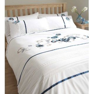 LUXURY EMBROIDERED DOUBLE BED QUILT DUVET COVER BEDDING SET GEMMA TEAL  NEW  