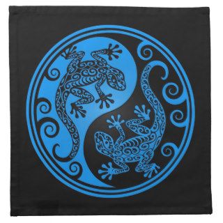 Blue and Black Yin Yang Lizards Printed Napkins