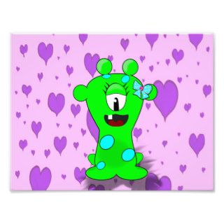 Adorable Baby Green Monster On Hearts Background Photo Print