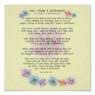 Retired Nurse Poem "Did I Make A Difference?" Posters