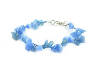 Natural Gemstone Chips Blue Agate And Blue Triple Strings Steel Wired Bracelet with Lobster Clasp 7.5" Link Bracelets Jewelry