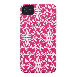 raspberry white bird damask iPhone 4 cover