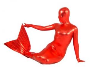 Red Mermaid Zentai Suit, Made of Shiny Metallic Spandex (Medium) Clothing