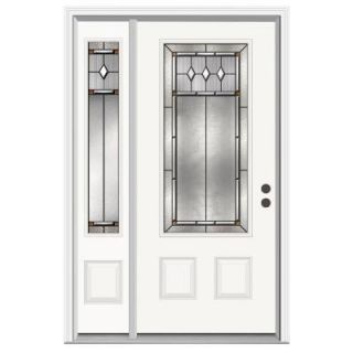 JELD WEN Mission Prairie 3/4 Lite Primed Steel Entry Door with 12 in. Sidelites H31132