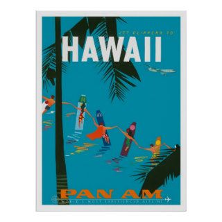 Hawaii, Surfboards, Travel, Vintage Poster