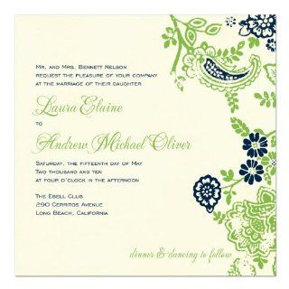 Cari Green And Navy On Antique White Wedding Invitations Health & Personal Care