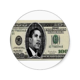 Obama on $100 bill round sticker
