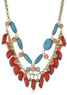 Yochi Turquoise and Coral Colored Statement Necklace Jewelry