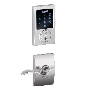 Schlage FBE469NX ACC 625 CEN Touchscreen Deadbolt with Z Wave Technology, Built In Alarm, and Passage Lever with Decorative Trim, Bright Chrome   Door Levers  