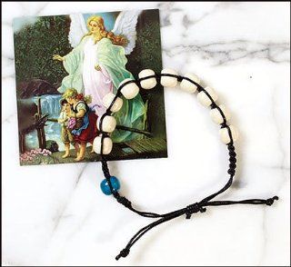 Guardian Angel Rosary Bracelet with Prayer Card and Velour Bag Free Cross Bookmark Included 