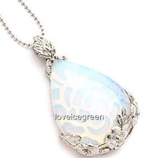 (1) Opal MOONSTONE Gemstone INLAID FLOWER Crystal CHARM JEWELRY GIFT TEARDROP PENDANT [with FREE Necklace] from Hibiscus Express  Other Products  
