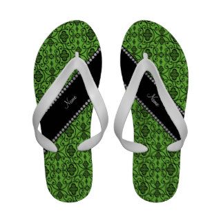 Personalized name bright green moroccan trellis Flip Flops