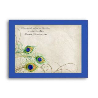 Peacock Feathers Royal Blue Wedding Invitation 5x7 Envelopes