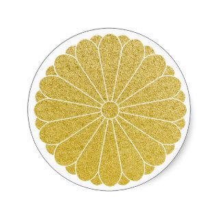 Chrysanthemum Mon white/gold Round Sticker