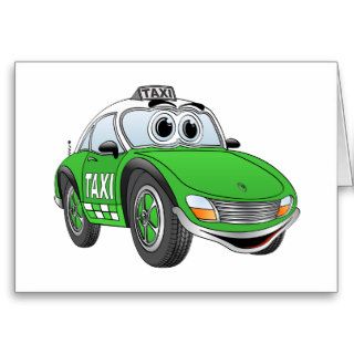 Green Sporty Taxi Cab Cartoon Greeting Cards