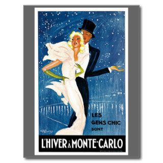 Vintage L'Hiver Monte Carlo Monaco Art Post Cards