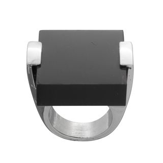 NEXTE Jewelry Silvertone Black Acrylic Square Tile Fashion Ring NEXTE Jewelry Fashion Rings