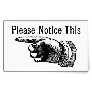 Retro warning sign Hand pointing finger to notice Rectangle Sticker