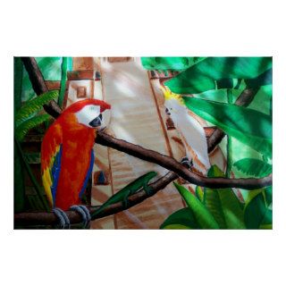 Scarlet Macaw White Parrot  Jungle Poster