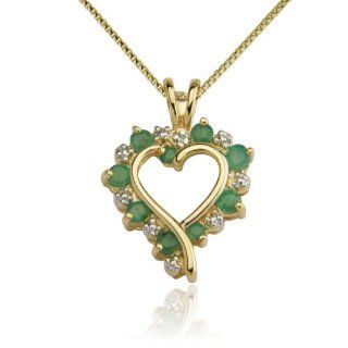 18k Yellow Gold Plated Emerald with Diamond Accent Heart Pendant Necklace Jewelry