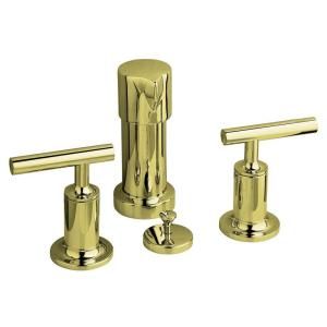 KOHLER Purist 2 Handle Bidet Faucet in Vibrant French Gold with Vertical Spray with Lever Handles K 14431 4 AF