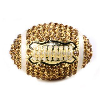 Gold Crystal Bling Football Ring  Stretches to Fit Most Women Jewelry