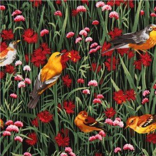 black bird fabric with flowers by Timeless Treasures (per 0.5 yard multiple)
