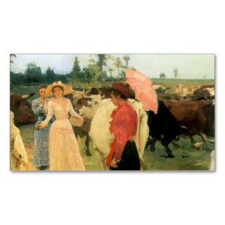 Ilya Repin  Young ladys walk among herd of cow Business Cards