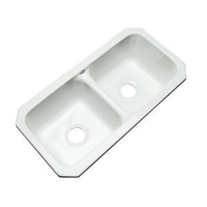 Thermocast Brighton Undermount Acrylic 33x16.5x9 in. 0 Hole Double Bowl Kitchen Sink in White 34000 UM
