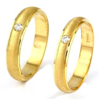 14k Yellow Gold Genuine Diamond (0.05 Ct) Men's and Women's Wedding / Engagement Couple Band Ring Set   Style 2 Jewelry