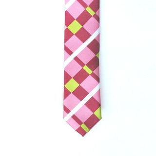 Skinny Tie Madness Men's Pink and Red Plaid Skinny Tie Skinny Tie Madness Ties