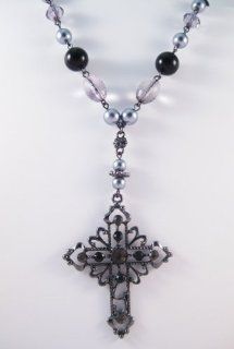 Victorian Style Cross Necklace with Crystals Y Shaped Necklaces Jewelry